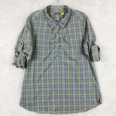 Camisa Cabelas para mujer con botones azul gris a cuadros manga larga cuello dobladillo redondo XL Foto 1 de 4
