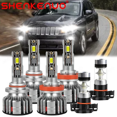 For Jeep Compass 2011 2012 2013 - 6000K LED Headlight + Fog Bulbs Combo Kit 6x - Image 1 of 4