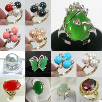 Anillo Jade Verde Perla Ágata Aventurina Anillos Chapado en Oro 18K Fiesta Joyería Regalos Foto 1 de 4