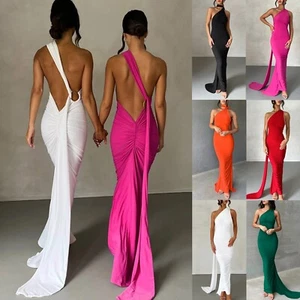 Vestito donna sexy senza schiena bodycon senza maniche schiena aperta cocktail party maxi dress - Foto 1 di 42