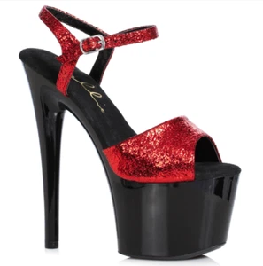 Zapatos Ellie 7" Negro Rojo Metálico Plataforma Club Polo Bailarina Stripper Tacones Altos - Imagen 1 de 9