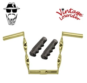 Vintage Lowrider 9" FLAT Twisted GOLD Handlebar 25.4mm & 120mm SPARKLE Grips. - Picture 1 of 13