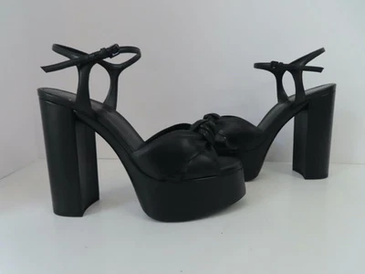 Saint Laurent Black Leather Knot Detail Platform Sandals Size 37.5/US 7.5 - Image 1 of 4