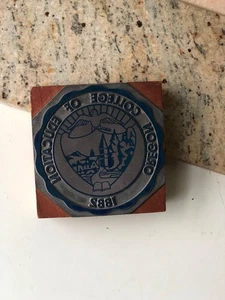 Vintage Letterpress Wooden Printing Block - Oregon College of Education - Picture 1 of 8