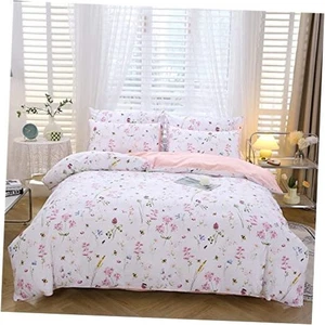 Duvet Cover Set Queen Size 100% Cotton 3 Piece Romantic Queen-3pcs Pink Floral - Picture 1 of 8