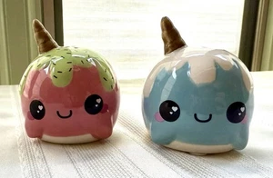 GLITTER GALAXY PINK & BLUE ICE CREAM CONE NARWHAL SALT & PEPPER SHAKER SET - Picture 1 of 5