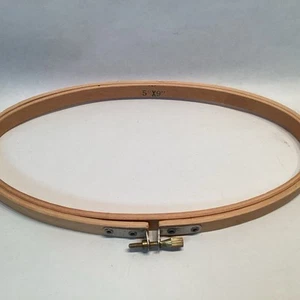 Vintage Holz Stickrahmen 5x9 oval Messing Schraube Spannung verstellbar Taiwan Vintage - Bild 1 von 4