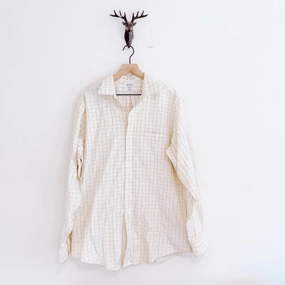 Camisa Brooks Brothers para hombre amarilla a cuadros con botones talla 17 Foto 1 de 4