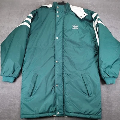 Adidas Y2K Padded Parka Jacket Green White 3 Stripe Trefoil Logo Men's Size Med - Image 1 of 4