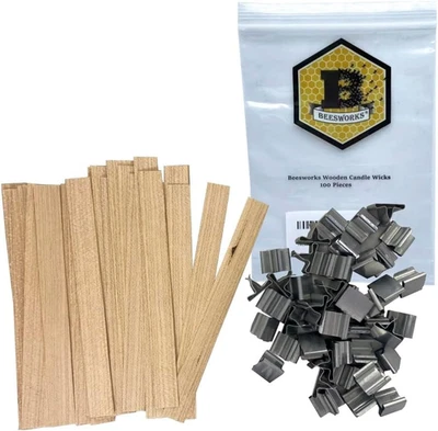 Wooden Candle Wicks - 100 Pcs, 5.1 X 0.5 Inch, 100% Natural Smokeless Crackling - Image 1 of 4