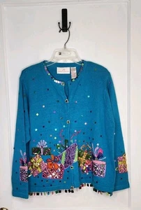 Jane’s Closet Size XL Christmas Present Sweater Cardigan Sequins Bling Festive - Picture 1 of 7