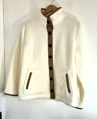 Croft & Barrow Women's Off White Rust Trim Faux Fur Sherpa Jacket size M - Image 1 of 4