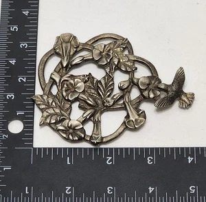 Vintage Metzke Zinn verzierte Blumen Kolibri Briefbeschwerer Untersetzer Glas Topper - Bild 1 von 6