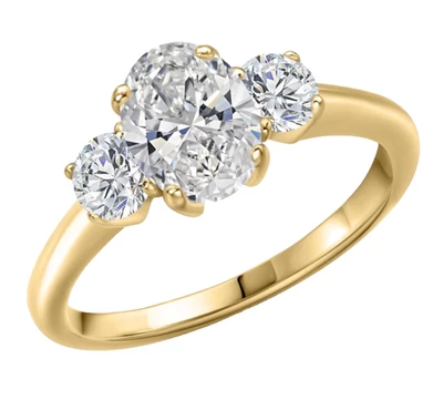 925 Yellow Gold Plated Silver 1.00 Ct Oval Lab Grown Diamond Three Stones Ring - Image 1 of 4