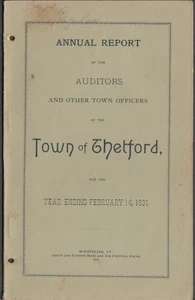 Town of Thetford Vermont Rapporto annuale 1891 con statistiche vitali e necrologia - Foto 1 di 1