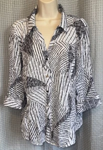 COLECCIÓN J M BLUSA MUJER CLARO WT GRIS Y NEGRO, BOTONES FRNT, MEDIANA. En muy buena condición CA - Imagen 1 de 4