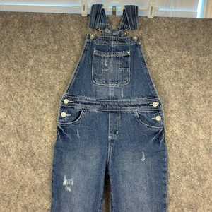 Jordache Girl’s Distressed Blue Denim Bib Overalls Size Medium 7-8 Cotton 790 - Picture 1 of 9