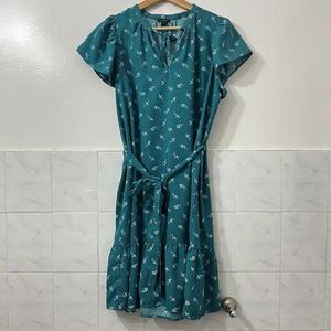 Ann Taylor Factory M Teal Floral Flutter Sleeve Tiered Feminine Fairy Mini Dress - Picture 1 of 9