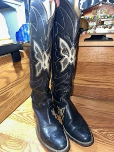 Stivali cowboy cowgirl western blu intarsiato farfalla Justin vintage 4117 taglia 6,5A - Foto 1 di 8