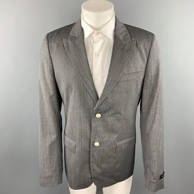MARC JACOBS Size 40 Grey Stripe Wool Peak Lapel Sport Coat - Image 1 of 4