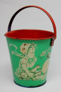 Antique Original LITHO TIN SAND PAIL Western Germany KRZ / Children & Animals - Picture 1 of 12