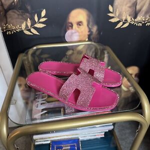 STEVEN by Steve Madden Andrian Pink Women's Size 8 Pink Crystal Slide Sandals