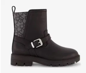 NIB DKNY GIRLS' STASSI SADIE BLACK MOTO STYLE ZIP UP RIDING BOOTS $48 - Picture 1 of 16