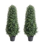 3ft Artificial Topiary Boxwood Tree UV Resistant, Outdoor Faux Shrub 2 Packs,...
