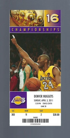 2011 NBA NUGGETS @ LOS ANGELES LAKERS FULL UNUSED TICKET - KOBE BRYANT APRIL 3 Cover