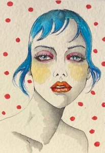 Original ACEO painted by watercolors. Tora in colorful portrait by VS - Picture 1 of 3