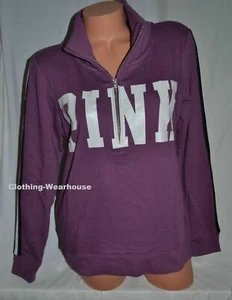 Victoria's Secret PINK High Low Half Zip Pullover Purple Logo Sweatshirt S NEW - Picture 1 of 2