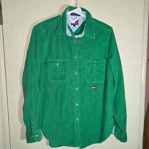 Vintage Tommy Jeans Corduroy Shirt Button Front Long Sleeve Green Size 8 - Picture 1 of 9