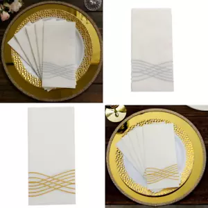 20 White Metallic Wave Design Airlaid Paper NAPKINS Party Events Decorations - Picture 1 of 18
