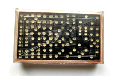 DOMINOES Travel Board Game Made in Bulgaria, 1950's, Bakelite pulls, Plastic Box - Image 1 of 4