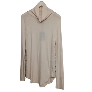 Chaser Top size X Large Waffle Knit High Neck Pullover Cream Long Line Cozy NEW - Picture 1 of 7