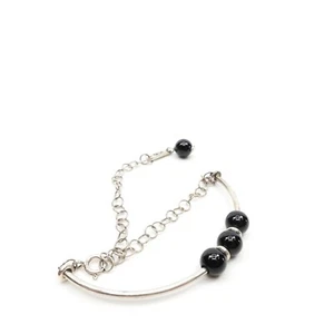 King Baby Studio Wire Anklet With Onyx Beads Fine Silver .925 Size 7.75" - Picture 1 of 8