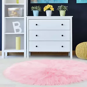 Faux Schaffell Teppiche Plüsch Vorleger Teppich für Zuhause 3x3 Fuß Rund, Hellrosa - Bild 1 von 9