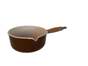 Vintage 7" Le Creuset #18 Braun Emaille Gusseisen Kochtopf Topf mit Holzgriff - Bild 1 von 12