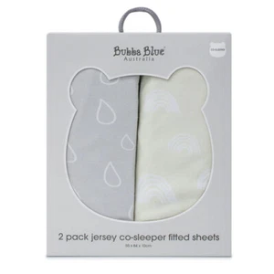 2PK Bubba Blue 55x84cm Nordic Jersey Co-Sleeper Fitted Sheet 0-12m Grey/Sand - Picture 1 of 4