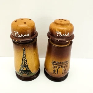 Vintage Hand Painted Wood Paris France Salt & Pepper Set Signed "Gil" - Picture 1 of 14