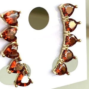 18k Gold Filled Red Cubic Zirconia Dangle Earrings Ear Climber - Picture 1 of 5