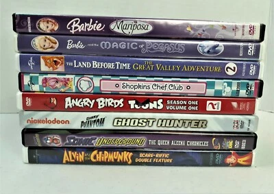 Lot of 8 Kids DVD's  Barbie  Angry Birds  Land Before Time  Shopkins  Alvin  121 - Image 1 of 4