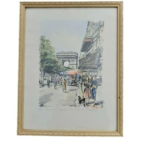 Les Champs Elysees at L'Arc de Triomphe Wartercolor Print Signed Gargarry Lazhmn - Picture 1 of 6