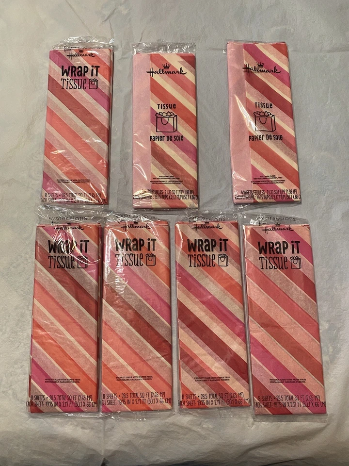 Lot of 7 packs Hallmark Tissue Paper Pink Stripes NEW Sealed - Image 1 of 1