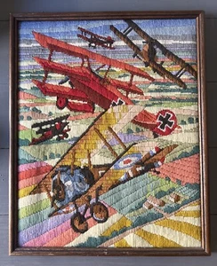 Foto ricamata vintage con cornice punto ago WW1 dogfight Francia barone rosso 20x16 - Foto 1 di 7