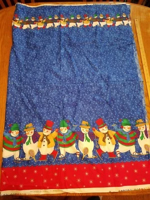 3 Yds Glittery Snowmen on Blue Christmas Fabric Traditions Table runner 2003 HTF - Image 1 of 4