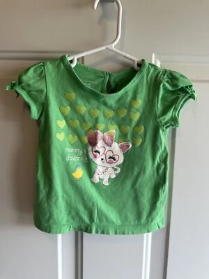 Baby девочек размер 24 мес MOMMY'S любимый зеленый котенок ~ бант деталь ~ футболка Топ - Изображение 1 из 4