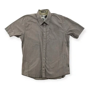 Volcom Shirt Mens Large Beige Stripe Button Up Short Sleeve Embroidered Y2K - Picture 1 of 9