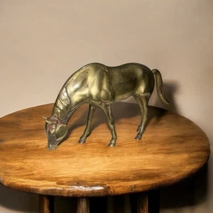 Vintage Brass Horse 26 X 15 Cms Grazing - Picture 1 of 5
