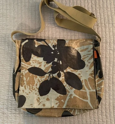 ROBERT LES HERO Bandolera Mensajero Maletín Recubierto Lona Tostado Negro Floral Foto 1 de 4